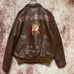 Avirex A-2 Vintage Red Dragon Horse Hide Brown Leather Jacket