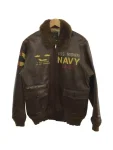 Avirex Uss Midway Navy G-1 Brown Leather Flight Bomber Jacket