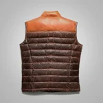 Brown Men Genuine Lambskin Bubble Leather Down Vest