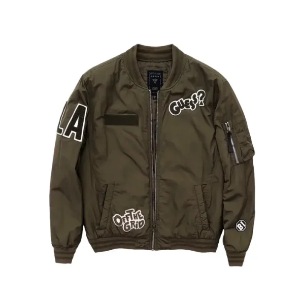 Guess Ma-1 Green Bomber Jacket With Patches