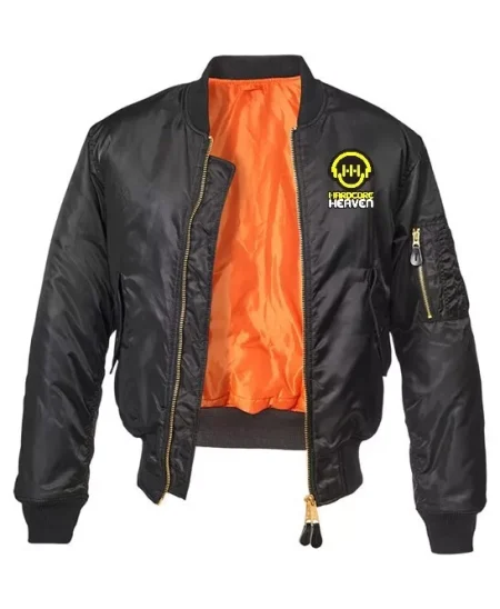 Hardcore Heaven Ma-1 Yellow And Black Logo Embroidered Bomber Jacket.