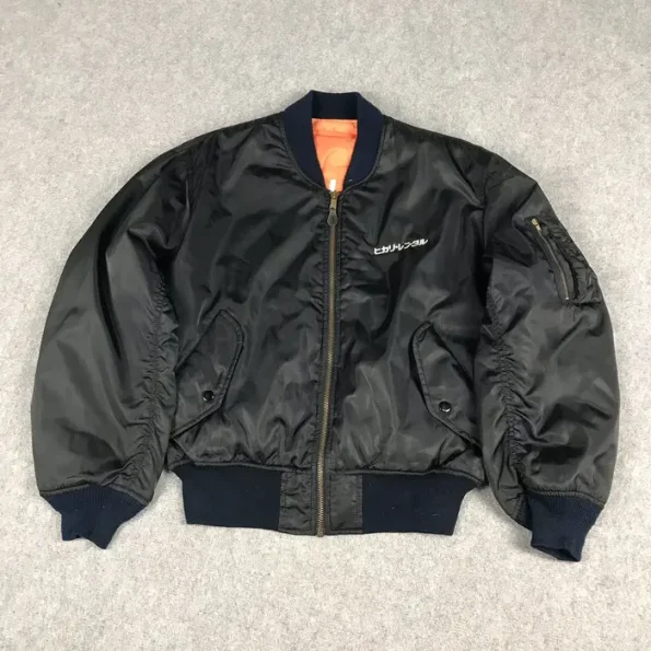 Japanese Style Air Force Ma-1 Black Bomber Jacket.