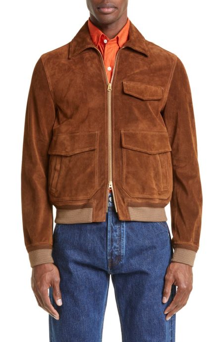 Men's A-2 Brown Suede Bomber Flight Jacket