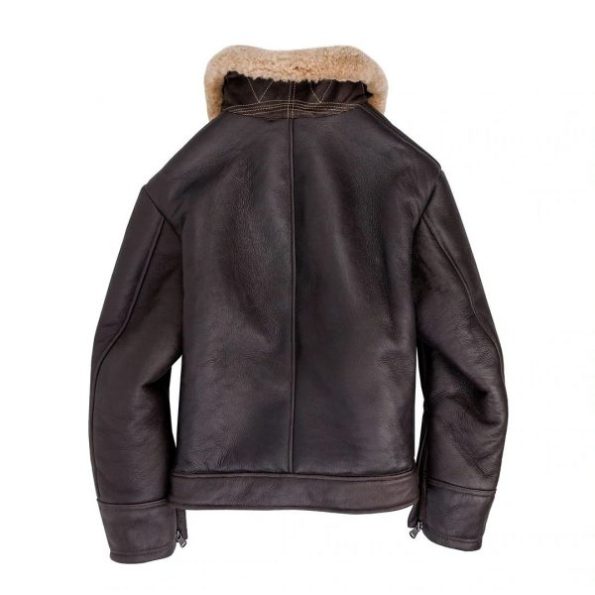 Men's B-2 Sheepskin Leather Bomber Jacket With Fur Collar.