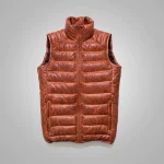 Men's Bubble Brown Leather Shearling Vest