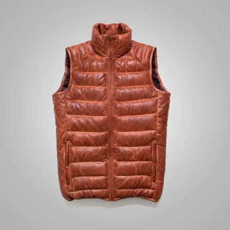 Men's Bubble Brown Leather Shearling Vest
