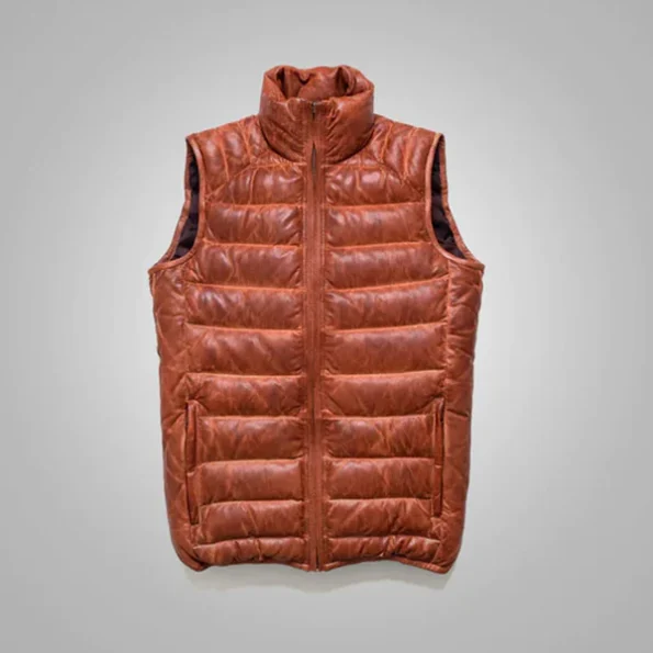 Men's Bubble Brown Leather Shearling Vest