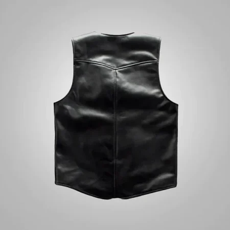 New Black Men Sheepskin Genuine Cowboy Leather Vest.