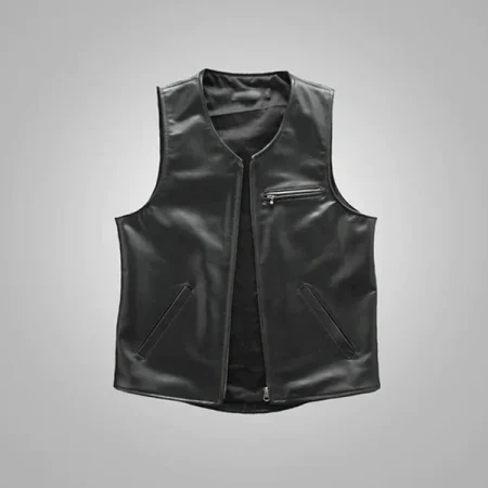 New Black Men Sheepskin Genuine Cowboy Leather Vest