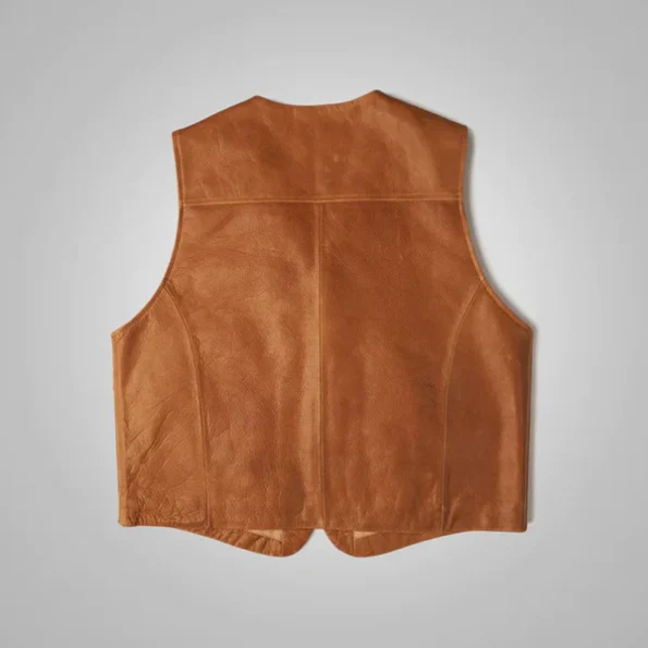 New Brown Mens Sheepskin Vintage Leather Cowboy Vest.