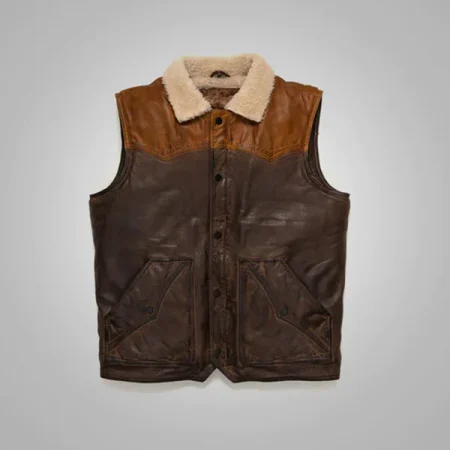 New Men Brown Sheepskin Shearling Fur Leather Vest