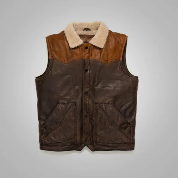 New Men Brown Sheepskin Shearling Fur Leather Vest