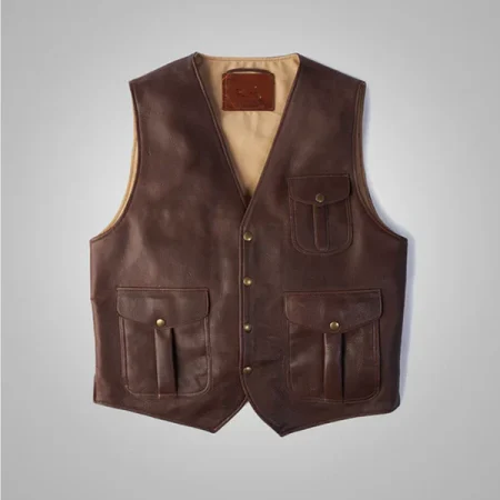 New Sheepskin Brown Multi Pocket Style Buckskin Leather Vest