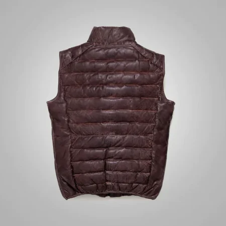 New Sheepskin Dark Brown Bubble Leather Vest For Men.