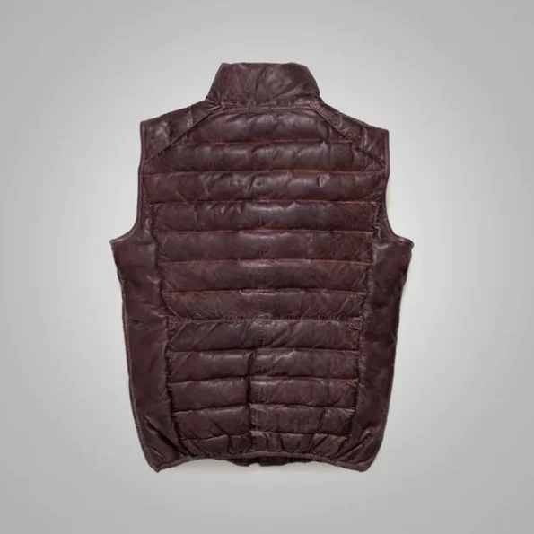 New Sheepskin Dark Brown Bubble Leather Vest For Men.