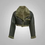 New Women B-3 Green Pilot Aviator Flight Sheepskin Shearling Jacket