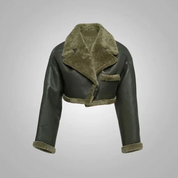 New Women B-3 Green Pilot Aviator Flight Sheepskin Shearling Jacket