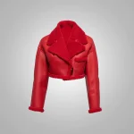 New Women B-3 Red Pilot Aviator Flight Sheepskin Shearling Jacket