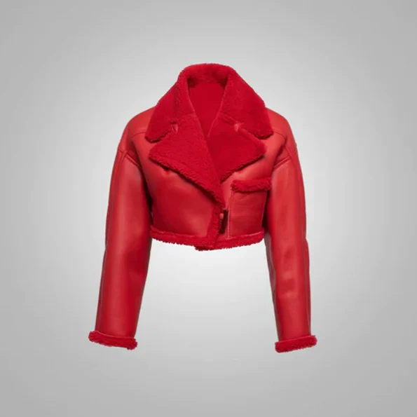 New Women B-3 Red Pilot Aviator Flight Sheepskin Shearling Jacket
