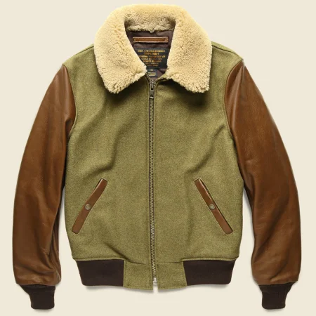 Schott B-15 Olive And Brown Wool And Leather Jacket