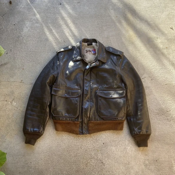Schott Rare A-2 Vintage Brown Leather Hand Painted Jacket.