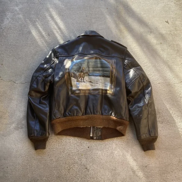 Schott Rare A-2 Vintage Brown Leather Hand Painted Jacket