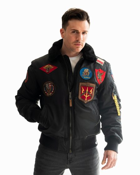 Top Gun B-15 Black Flight Bomber Jacket With Patches