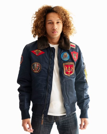 Top Gun B-15 Navy Blue Flight Bomber Jacket With Patches