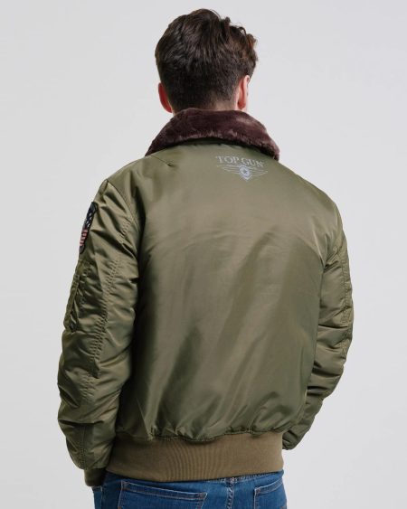 Top Gun B-15 Olive Flight Bomber Jacket With Patches.