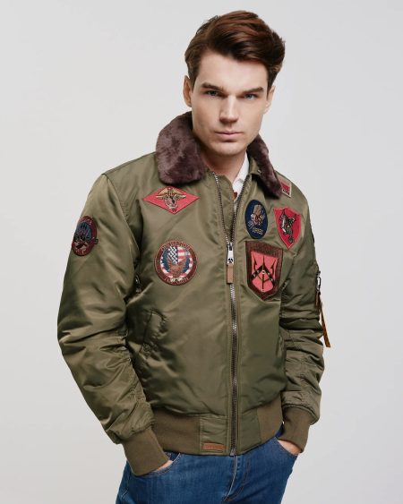 Top Gun B-15 Olive Flight Bomber Jacket With Patches