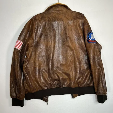 Top Gun Maverick Airman Brown Faux Leather Bomber Jacket.