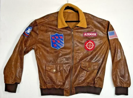 Top Gun Maverick Airman Brown Faux Leather Bomber Jacket