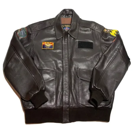 Us Wings Brown Leather Hand Painted A-2 Flight Jacket.