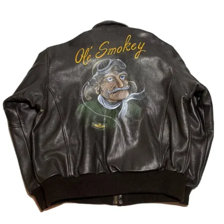 Us Wings Brown Leather Hand Painted A-2 Flight Jacket
