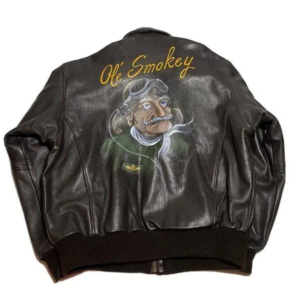 Us Wings Brown Leather Hand Painted A-2 Flight Jacket