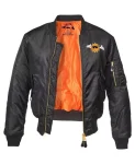 Vibealite Ma-1 Black Bomber Flight Logo Embroidered Jacket