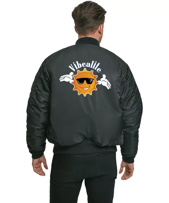 Vibealite Ma-1 Black Bomber Flight Logo Embroidered Jacket