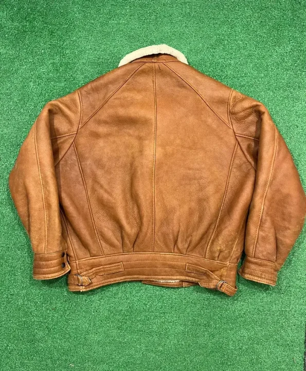 Vintage B-3 Aviator Brown Sheepskin Leather Shearling Jacket.