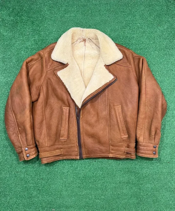 Vintage B-3 Aviator Brown Sheepskin Leather Shearling Jacket