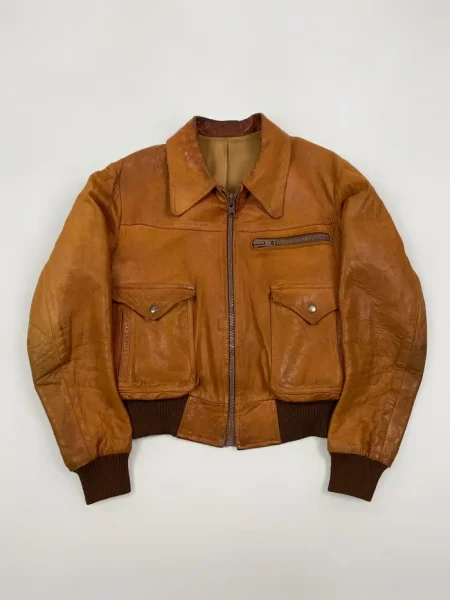 Vintage Distressed A-2 Flyers Light Brown Leather Jacket