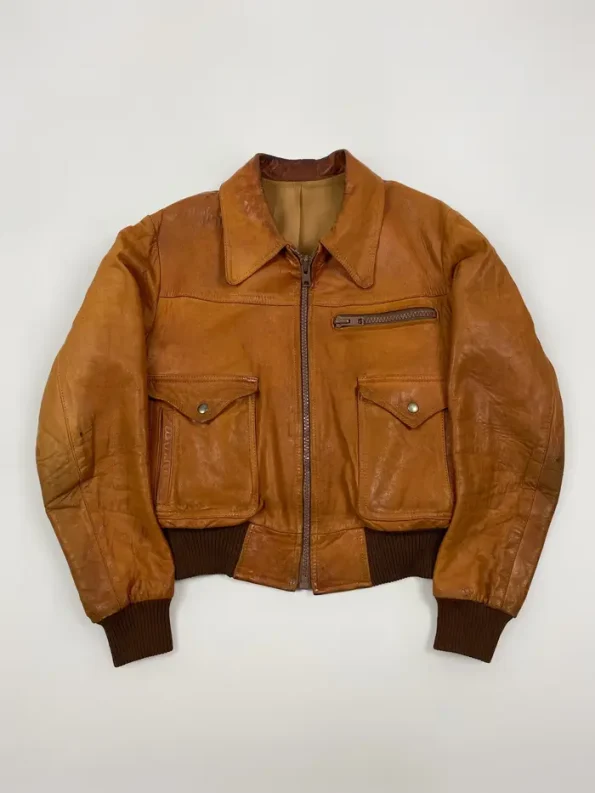 Vintage Distressed A-2 Flyers Light Brown Leather Jacket