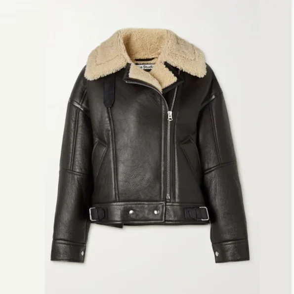 Women RAF B-3 Black Sheepskin Shearling Leather Jacket