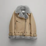 Women RAF B-3 Sheepskin Leather Shearling Aviator Beige Jacket
