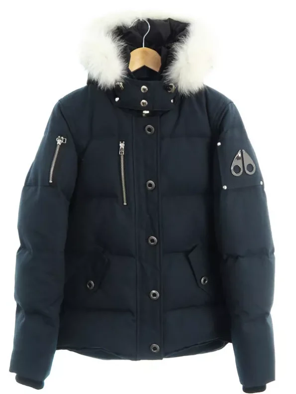 Women's Moose Knuckles Navy Blue Parka Military Jacket
