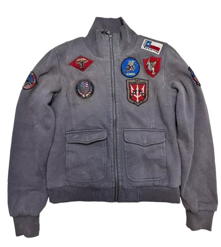 Women’s Top Gun Grey Sweater Flight Bomber Jacket