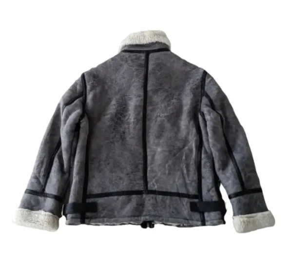 Zara B-3 Grey Shearling Bomber Flight Jacket.