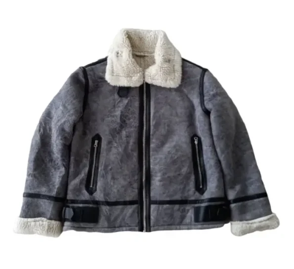 Zara B-3 Grey Shearling Bomber Flight Jacket