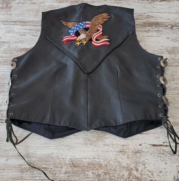 America Eagle Women's Black Leather Motorcycle Vest