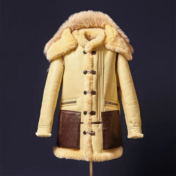 B-7 Sheepskin Leather Hooded Bomber Jacket