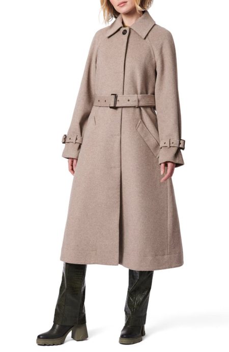 Bernardo Belted Wool Blend Melton Coat